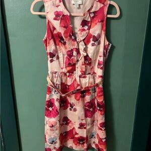 LOFT Pink and Red Floral Mini Dress